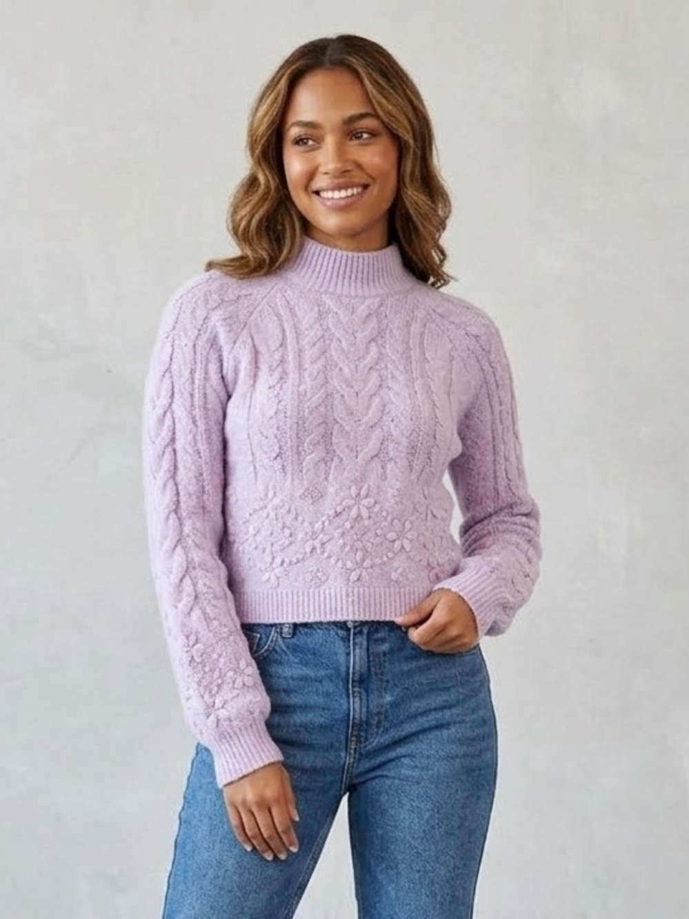Joie Lilac Cable Knit Mock Neck Sweater